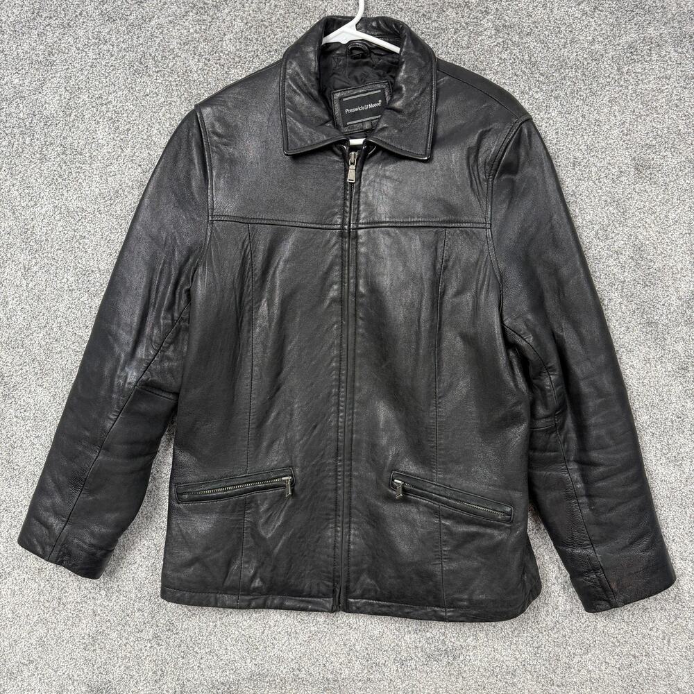 VTG 90s Preswick & Moore Leather Jacket Mens L Black Biker Streetwear Motorcycle